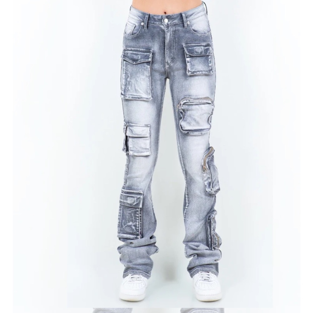 American Bazi L Light Gray Cargo Women Jeans